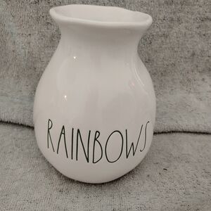 Rae Dunn by Magenta Ceramic 5" Vase White Rainbows Green Lettering Clean New ...